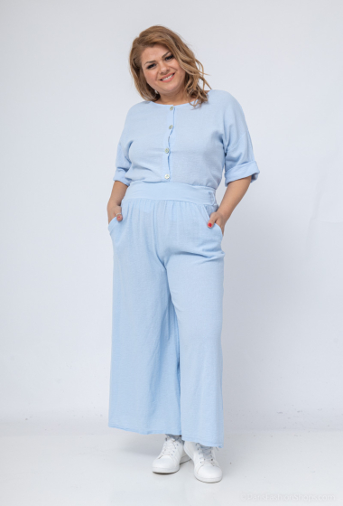 Wholesaler For Her Paris Grande Taille - very wide pants in 100% cotton elasticated waist