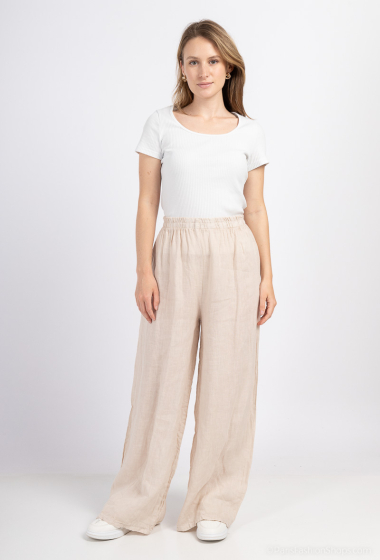 Mayorista For Her Paris Grande Taille - Pantalón liso 100% lino con cintura elástica