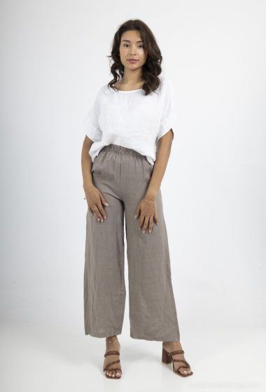 Großhändler For Her Paris Grande Taille - Schlichte Hose aus 100 % Leinen mit elastischem Bund