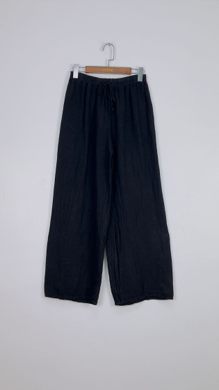 Grossiste For Her Paris Grande Taille - Pantalon uni large en 100% lin taille élastiquée