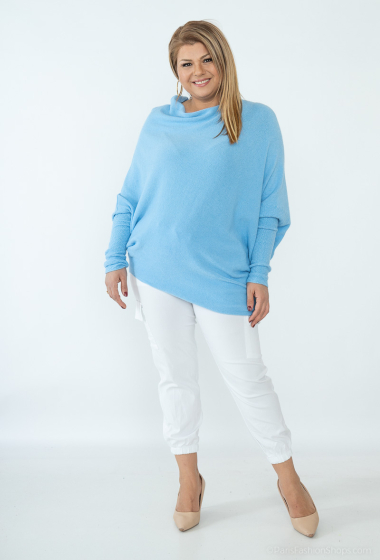 Wholesaler For Her Paris Grande Taille - Oversized asymmetrical knit poncho with round neck