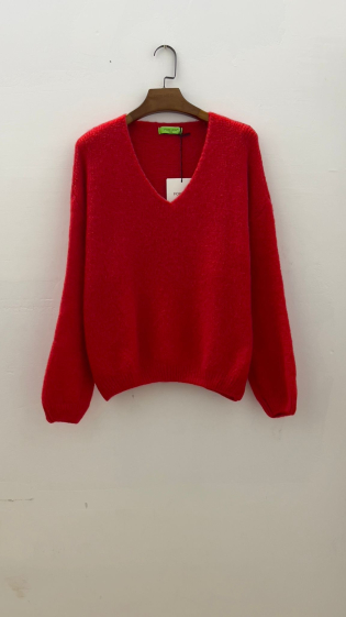 Großhändler For Her Paris Grande Taille - Schlichter, übergroßer Pullover mit V-Ausschnitt aus Babyalpaka, lange Ärmel