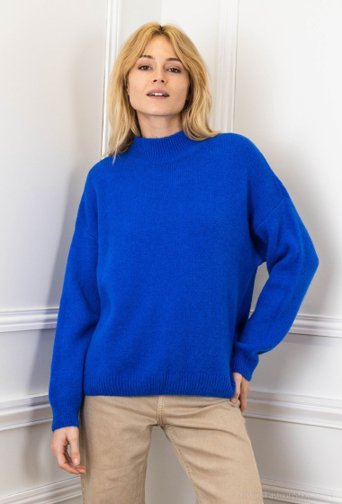 Wholesaler For Her Paris Grande Taille - Sweater with high collar, oversize plain in mesh, in baby alpaca