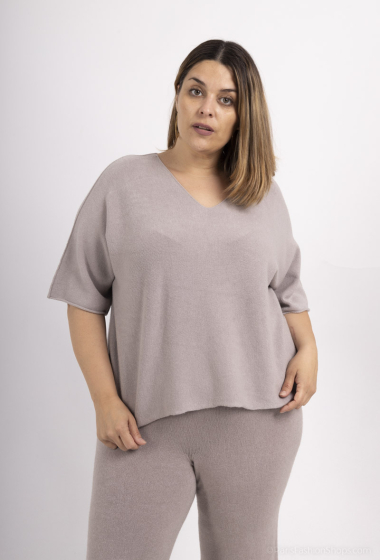 Grossiste For Her Paris Grande Taille - Pull sans couture oversize uni col V