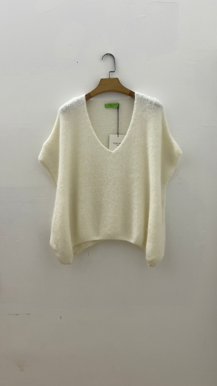 Wholesaler For Her Paris Grande Taille - Plain short-sleeved V-neck sweater in baby alpaca