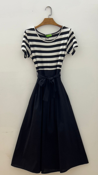 Wholesaler For Her Paris Grande Taille - Long striped cotton dress with round neck and short sleeves
