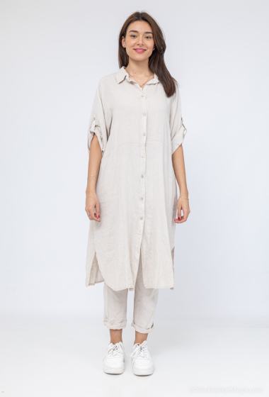 Wholesaler For Her Paris Grande Taille - long dress with buttons or long linen vest 3/4 sleeves special wash