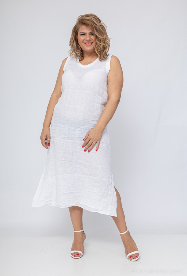 Wholesaler For Her Paris Grande Taille - Long plain 100% linen sleeveless dress
