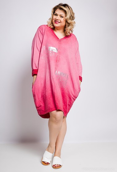Grossiste For Her Paris Grande Taille - Robe  oversize grande taille en 100% coton col V avec 2 poches