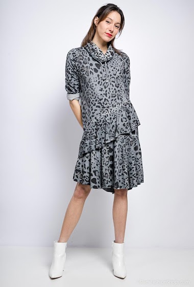 Großhändler For Her Paris Grande Taille - Oversize Kleid Leopard Baumwolle