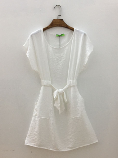 Wholesaler For Her Paris Grande Taille - Plain belted viscose dress with round neck pockets