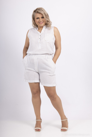 Wholesaler For Her Paris Grande Taille - striped shorts in tencel linen and cotton