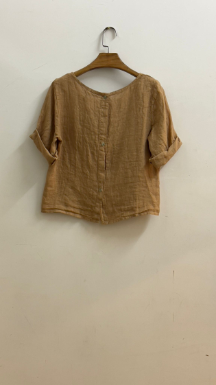 Wholesaler For Her Paris Grande Taille - 100% linen top, 3/4 sleeves, round neck and buttons at the back