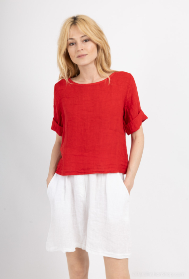 Wholesaler For Her Paris Grande Taille - 100% linen top, 3/4 sleeves, round neck and buttons at the back