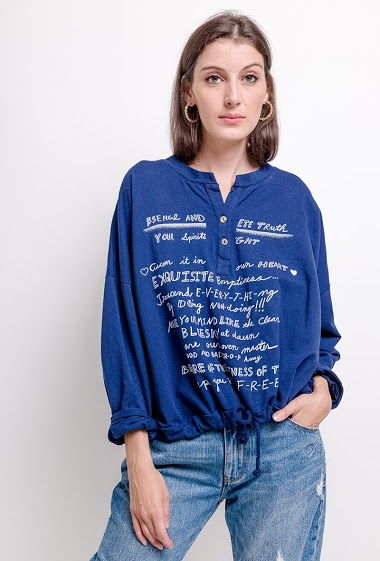 Wholesaler For Her Paris Grande Taille - V-neck oversized top with writing