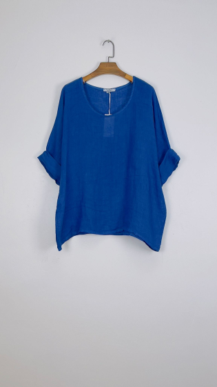 Wholesaler For Her Paris Grande Taille - Plain oversized top 100% linen round neck 3/4 sleeves