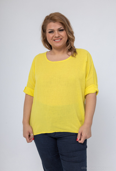 Wholesaler For Her Paris Grande Taille - Plain oversized top in linen and cotton, round neck, 3/4 sleeves