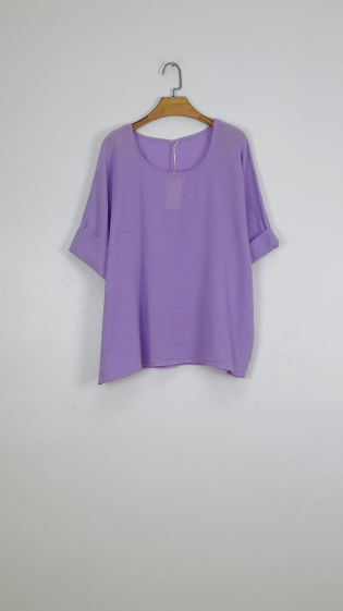Wholesaler For Her Paris Grande Taille - Plain oversized top in linen and cotton, round neck, 3/4 sleeves
