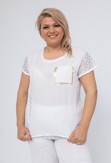 Wholesaler For Her Paris Grande Taille - Plain oversized top in linen with sequins on the sleeves