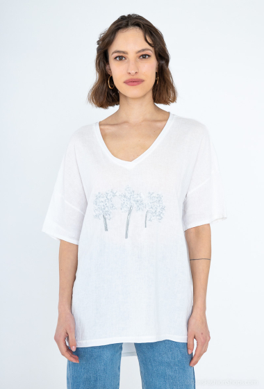 Wholesaler For Her Paris Grande Taille - Plain oversized linen top V-neck short sleeves Artisanal palm trees
