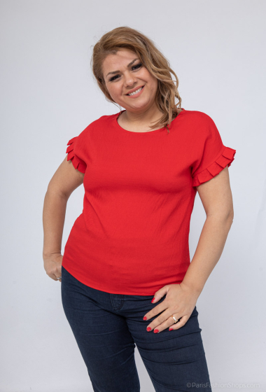 Wholesaler For Her Paris Grande Taille - Plain top, round neck, short sleeves, pleats on the sleeve edges