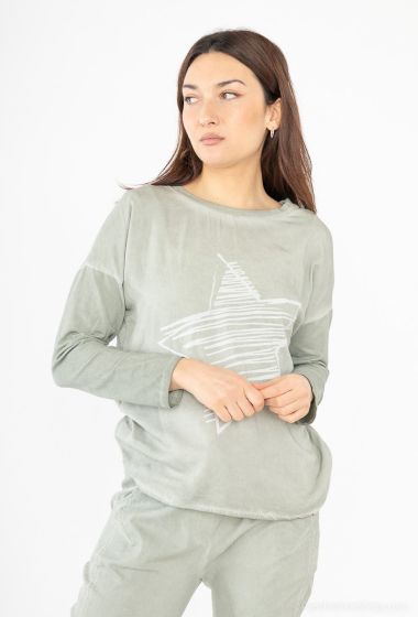 Wholesaler For Her Paris Grande Taille - Plain star cotton top, round neck, long sleeves