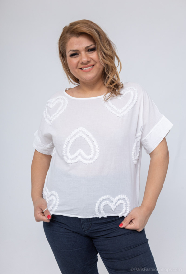Wholesaler For Her Paris Grande Taille - Plain top in 100% cotton with hearts, round neck, short sleeves