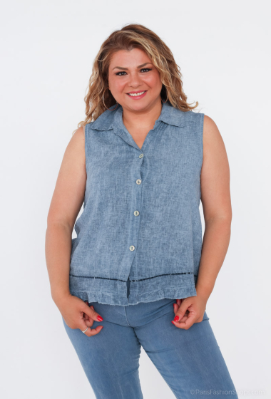 Wholesaler For Her Paris Grande Taille - Plain tank top with buttons or sleeveless linen vest in a special wash