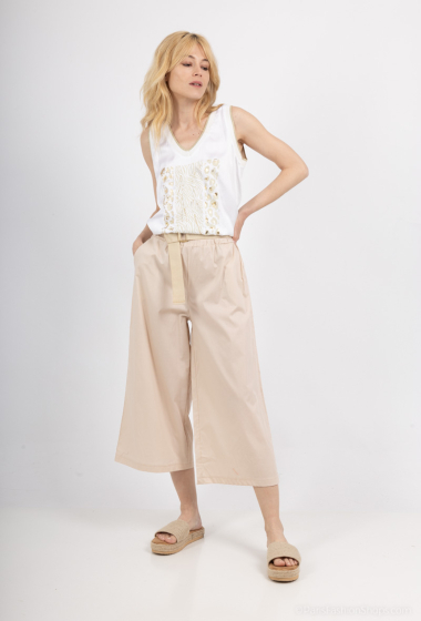 Wholesaler For Her Paris - Plain wide belted cropped cotton pants