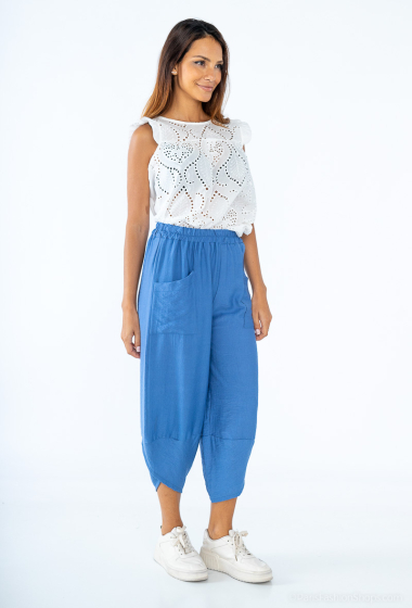 Wholesaler For Her Paris - plain viscose cropped pants with elasticated waist pockets