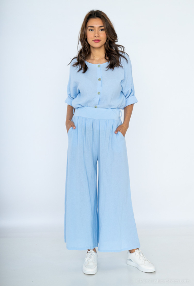 Wholesaler For Her Paris - very wide pants in 100% cotton elasticated waist