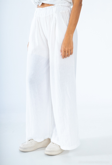 Wholesaler For Her Paris - Very wide linen and viscose pants, elasticated waist, 2 pockets