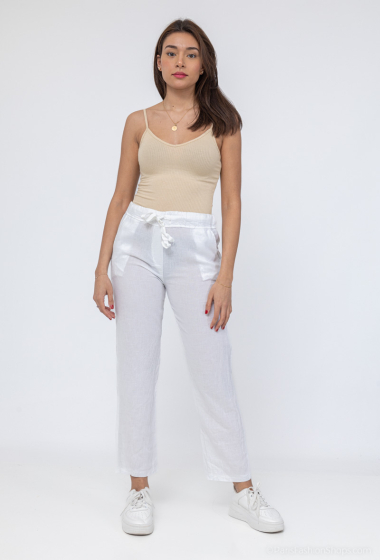 Wholesaler For Her Paris - Basic plain linen trousers with elasticated waist