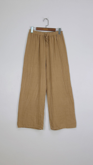 Wholesaler For Her Paris - Wide plain pants in 100% linen, elasticated waist