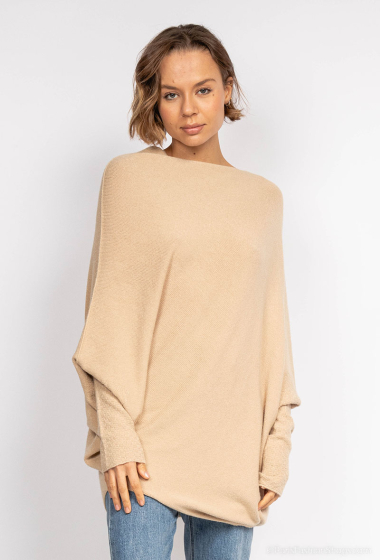 Wholesaler For Her Paris - Oversized asymmetrical knit poncho with round neck