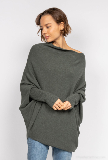 Wholesaler For Her Paris - Oversized asymmetrical knit poncho with round neck