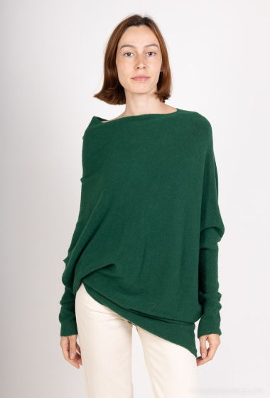 Wholesaler For Her Paris - Oversized asymmetrical knit poncho with round neck