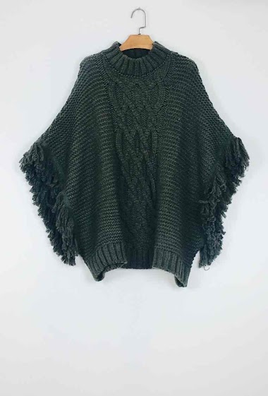 Wholesaler For Her Paris - cable knit fringe sleeve poncho