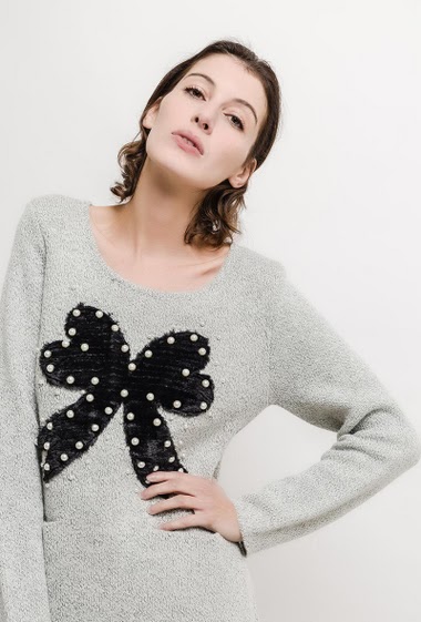 Großhändler For Her Paris - Pullover mit Schleife und Perlen Eoline