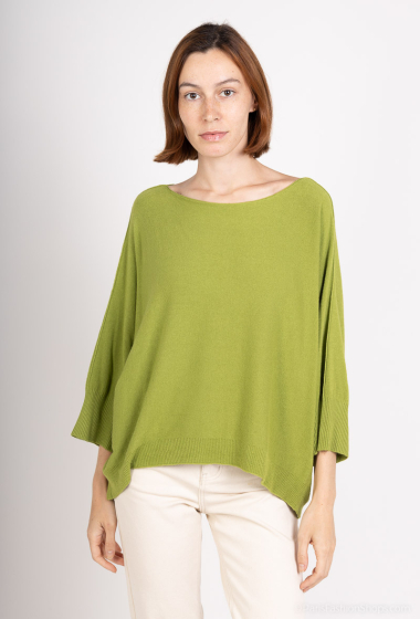 Wholesaler For Her Paris - Oversized round neck sweater with three quarter sleeves, cashmere touch
