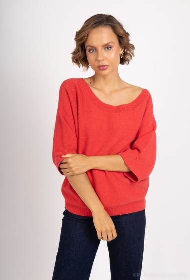 Wholesaler For Her Paris - Oversized plain boat neck sweater with 3/4 sleeves