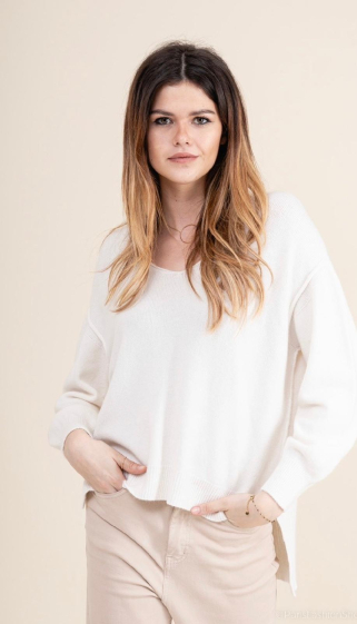 Wholesaler For Her Paris - Plain oversized V-neck sweater