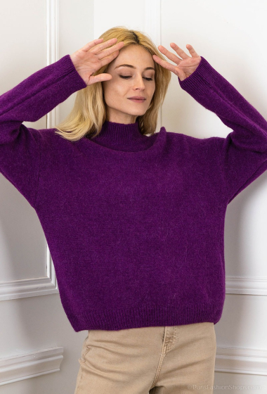 Wholesaler For Her Paris - Sweater with high collar, oversize plain in mesh, in baby alpaca