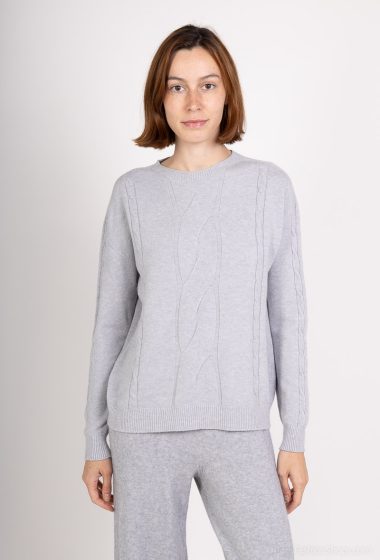 Grossiste For Her Paris - Pull sans couture uni torsadé col rond manches longues