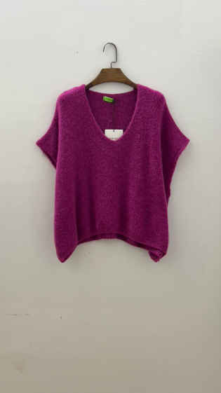 Wholesaler For Her Paris - Plain short-sleeved V-neck sweater in baby alpaca