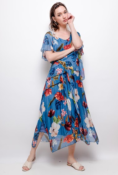 Großhändler For Her Paris - printed dress in 100% silk