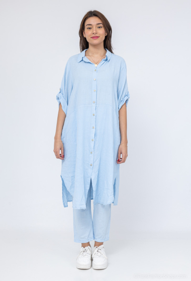 Wholesaler For Her Paris - long dress with buttons or long linen vest 3/4 sleeves special wash