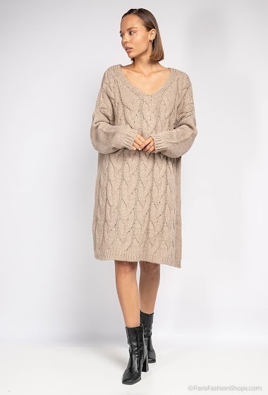 Wholesaler For Her Paris - Plain oversized knit dress in alpaca and wool