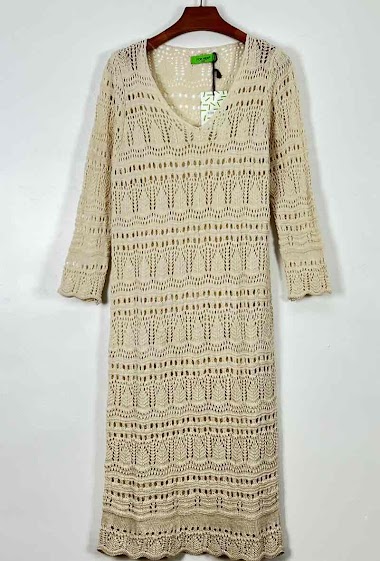Grossiste For Her Paris - Robe pull uni en maille en crochet