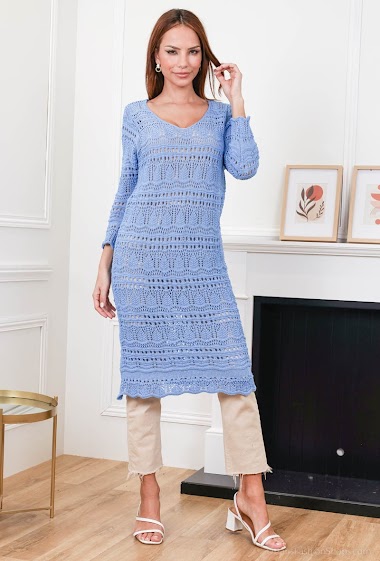 Wholesaler For Her Paris - Plain crochet knit jumper dress